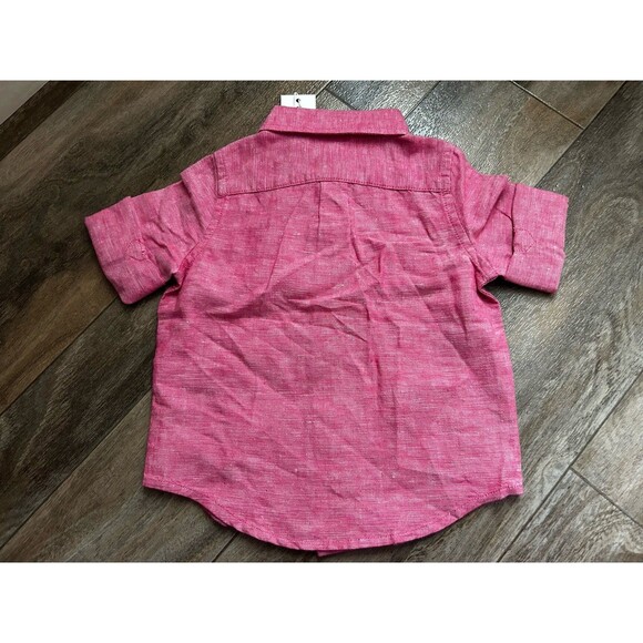 Janie and Jack Linen Blend Roll Cuff Shirt Red Preppy 6-12 Months New With Tags - Picture 4 of 4